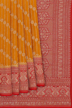 Collection of Banarasi Georgette Mustard Yellow Saree in a gallery layout