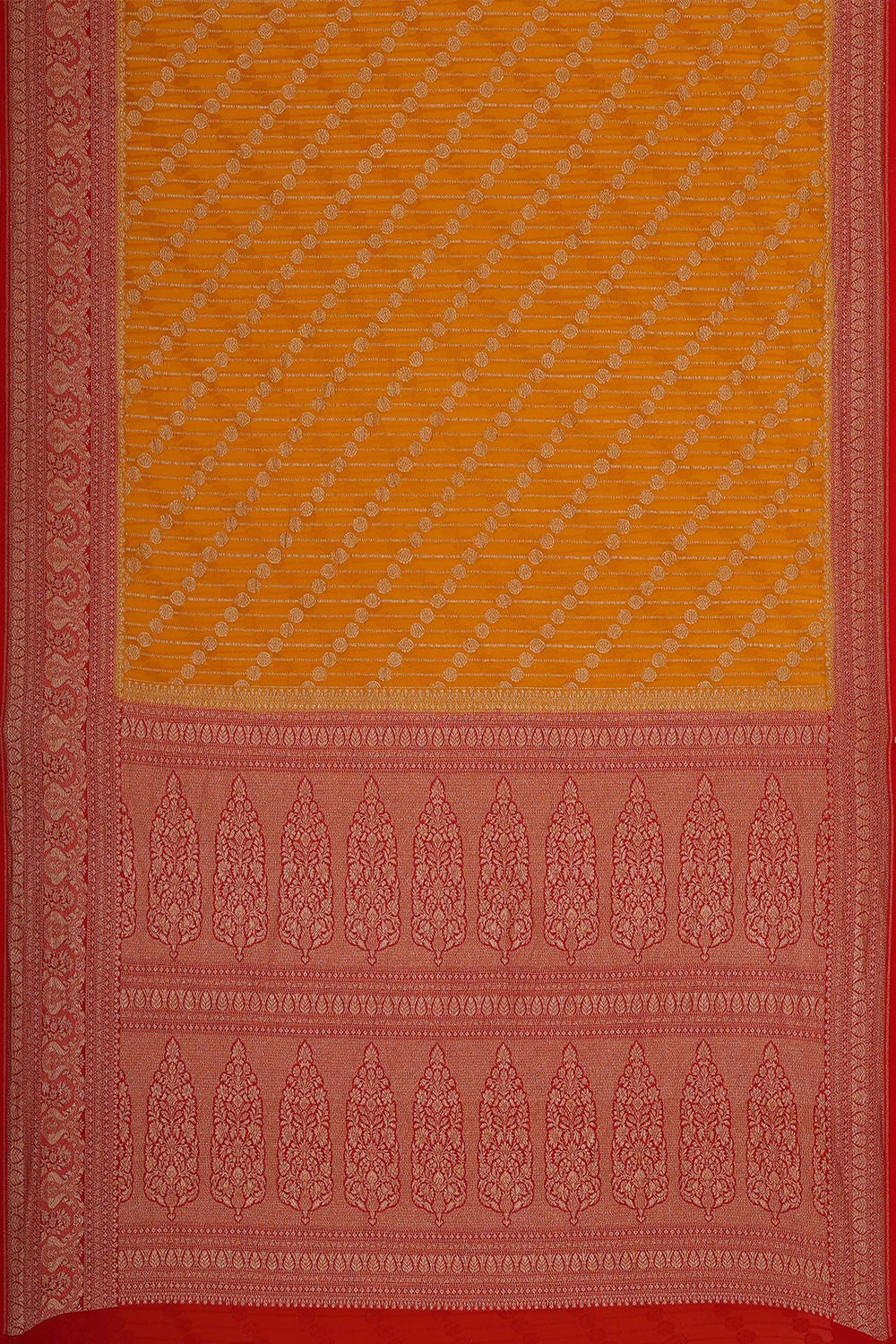 Collection of Banarasi Georgette Mustard Yellow Saree in a gallery layout