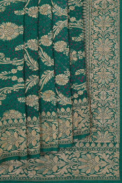 Collection of Banarasi Bandhani Brocade Teal Green Saree in a gallery layout