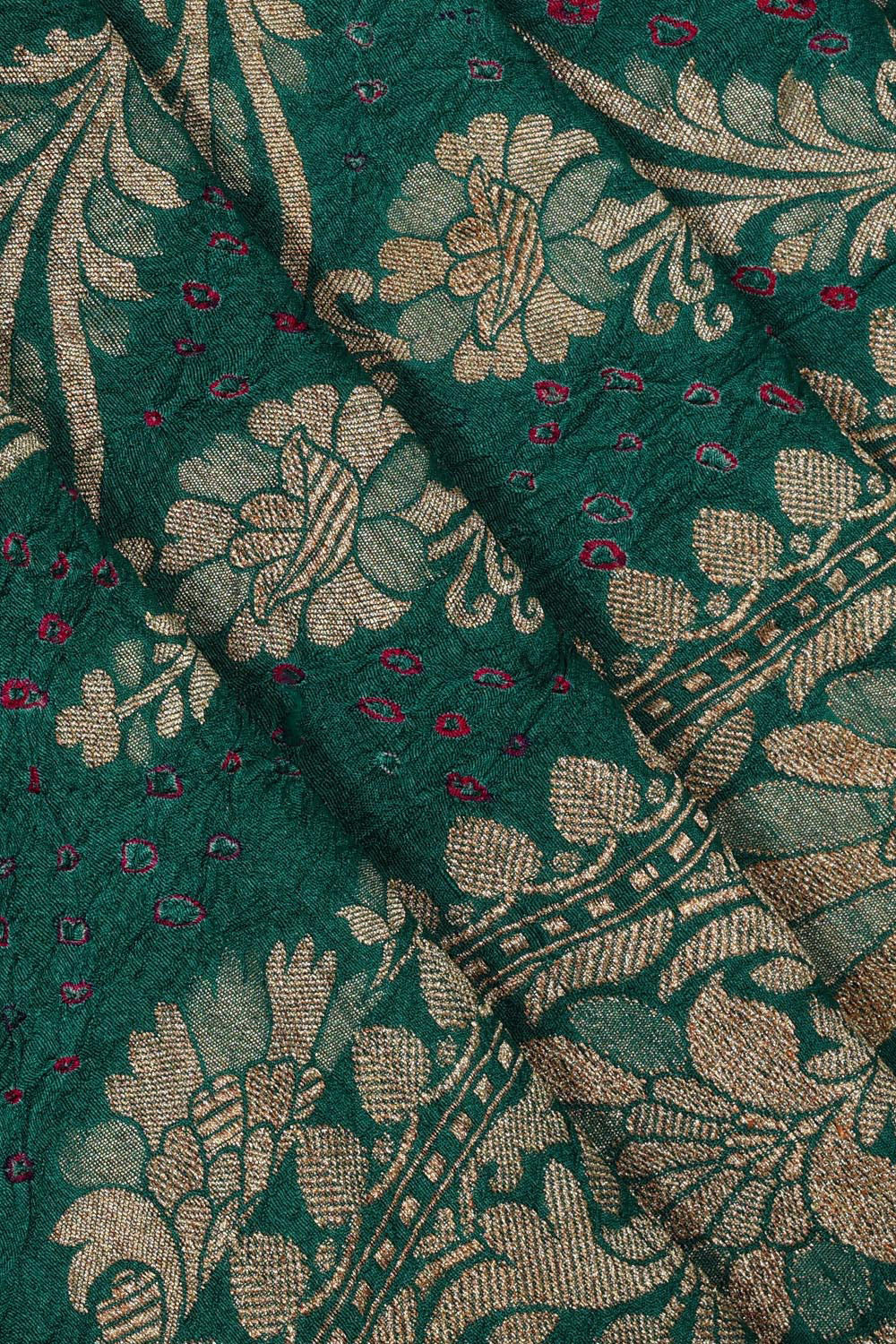 Collection of Banarasi Bandhani Brocade Teal Green Saree in a gallery layout