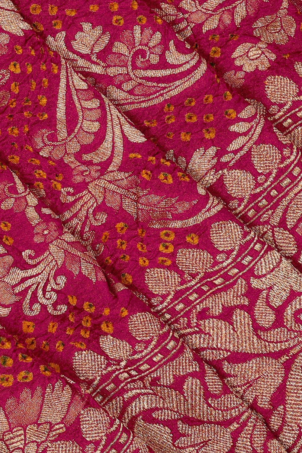 Collection of Banarasi Bandhani Brocade Pink Saree in a gallery layout