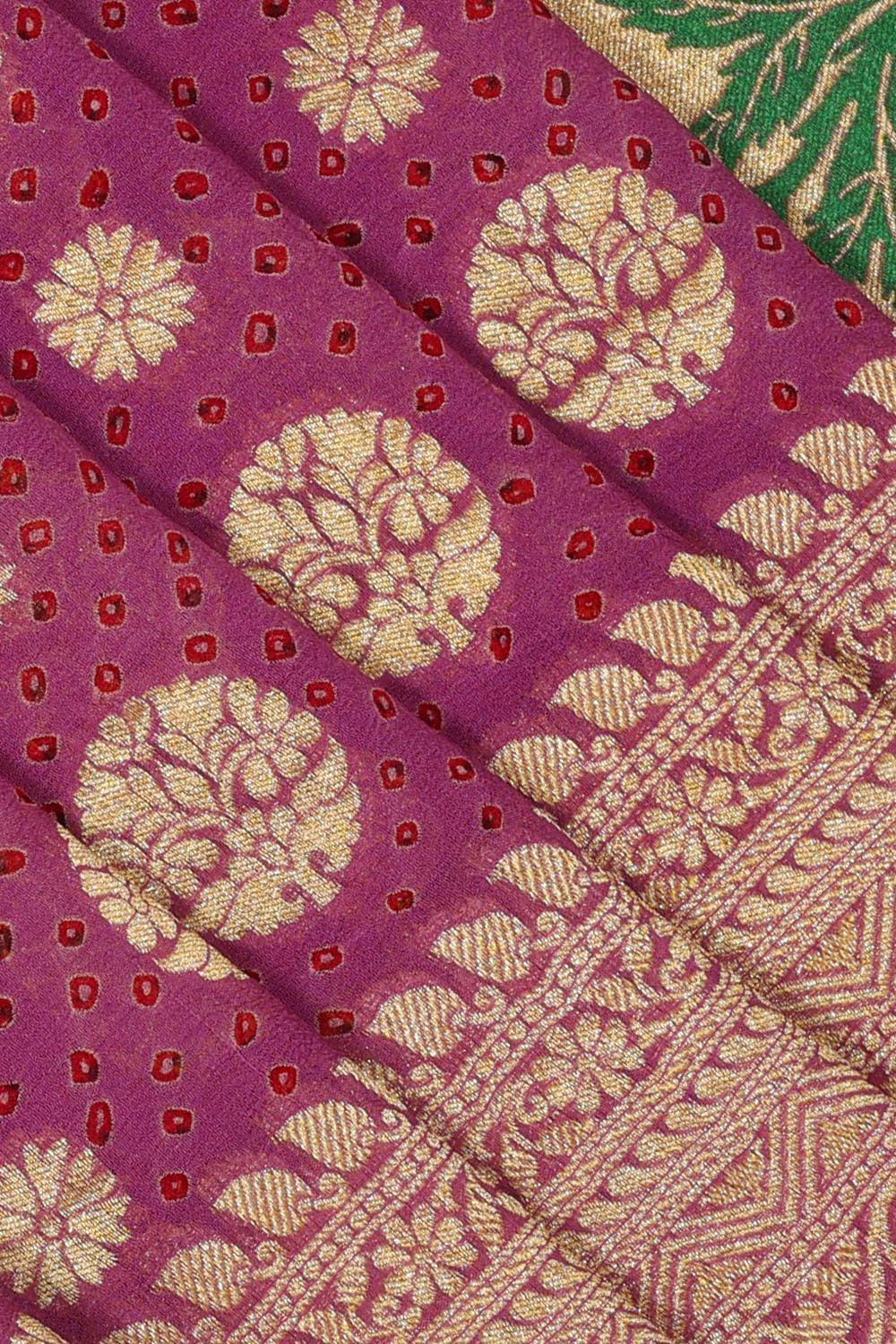 Collection of Banarasi Bandhani Brocade Pink Saree in a gallery layout