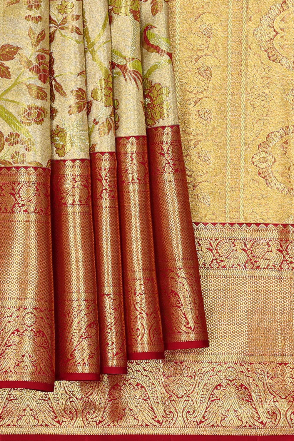 Kanchipattu Light Lemon Colour Tissue Brocade Saree