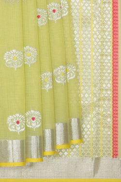 Collection of Zari Kota Light Lemon Green Saree in a gallery layout