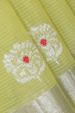 Collection of Zari Kota Light Lemon Green Saree in a gallery layout