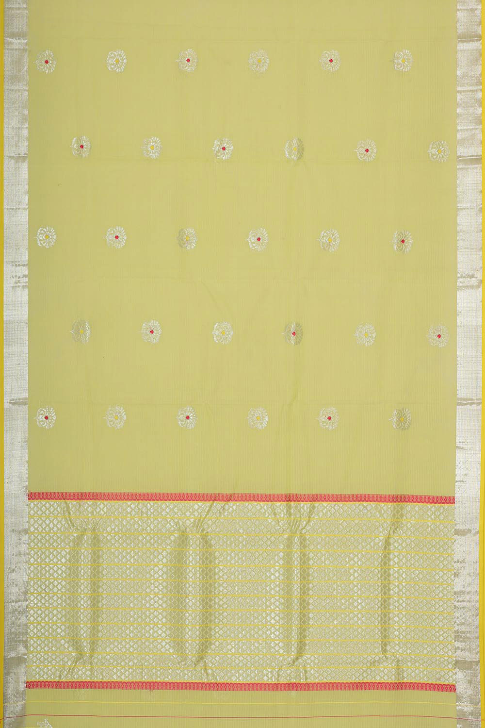 Collection of Zari Kota Light Lemon Green Saree in a gallery layout