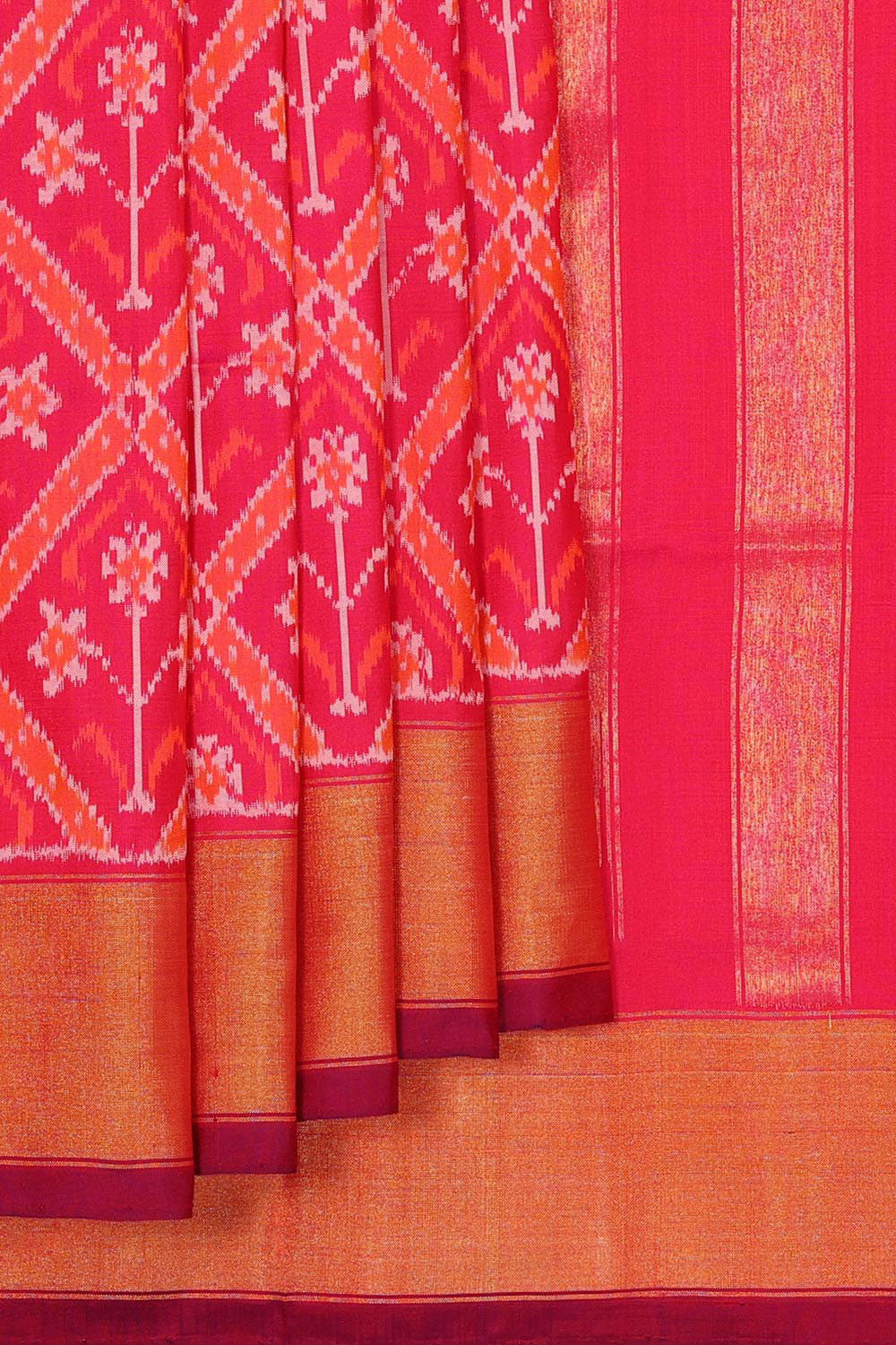 Collection of Pochampally Silk Ikat Pink Saree in a gallery layout