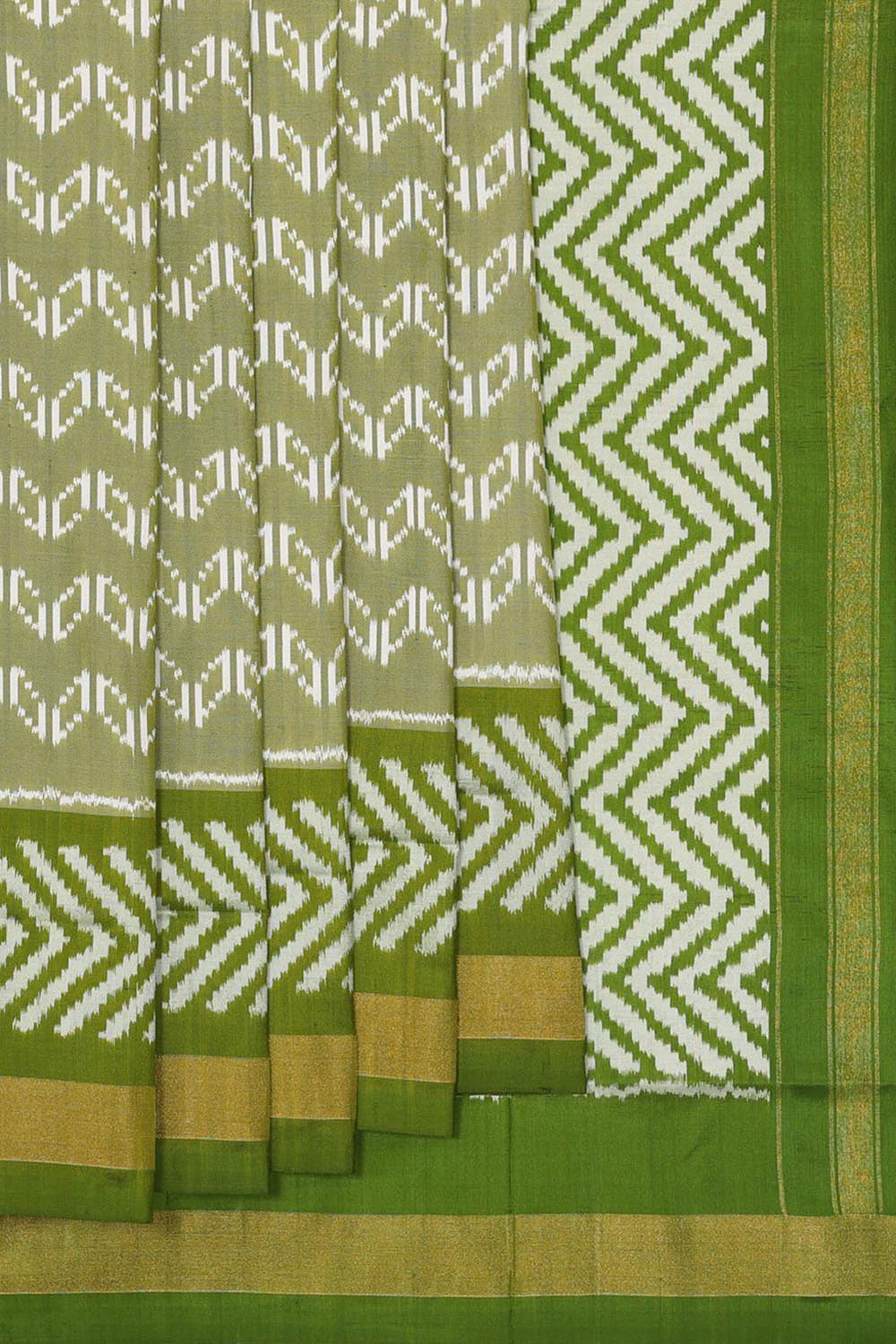 Collection of Pochampally Silk Ikat Green Saree in a gallery layout