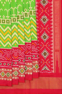 Collection of Pochampally Silk Ikat Green Saree in a gallery layout