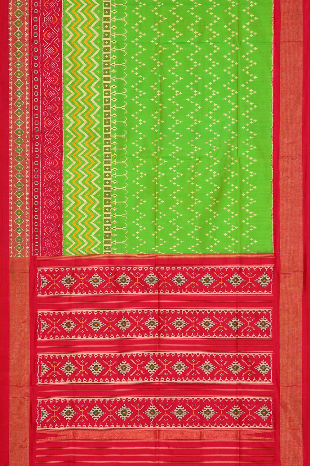 Collection of Pochampally Silk Ikat Green Saree in a gallery layout