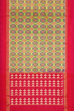 Collection of Pochampally Silk Ikat Green Saree in a gallery layout