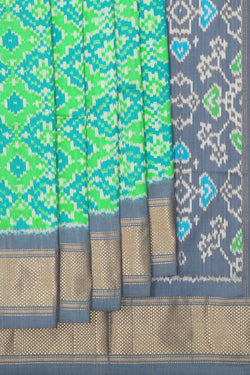 Collection of Pochampally Silk Ikat Green Saree in a gallery layout