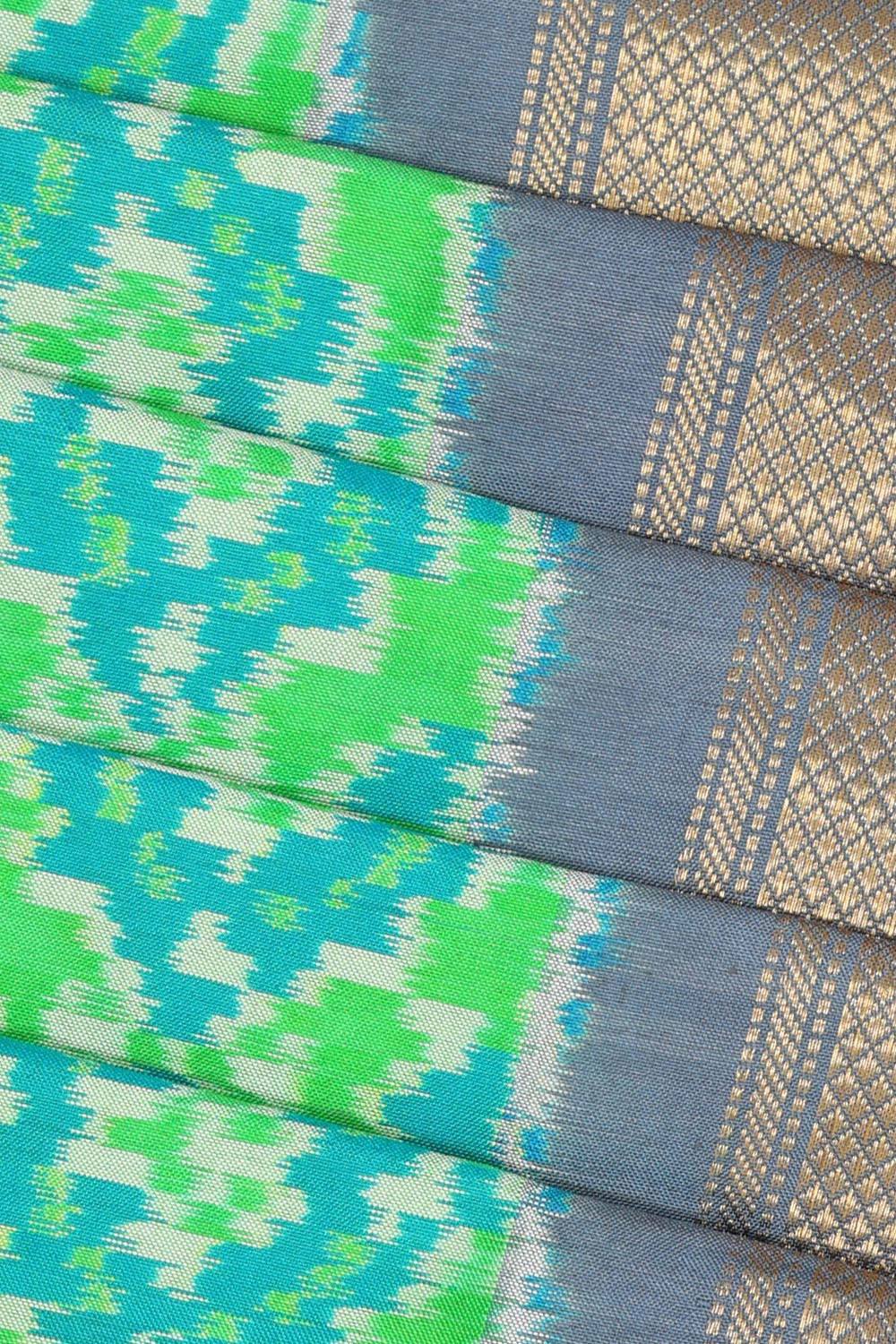 Collection of Pochampally Silk Ikat Green Saree in a gallery layout