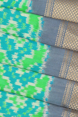 Collection of Pochampally Silk Ikat Green Saree in a gallery layout