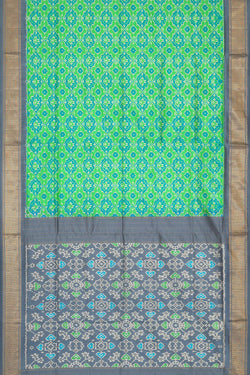 Collection of Pochampally Silk Ikat Green Saree in a gallery layout