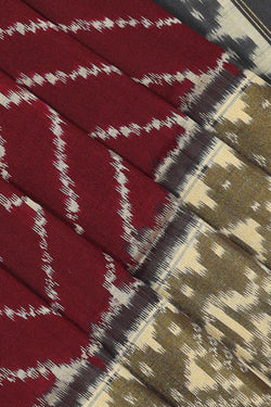 Collection of Pochampally Silk Ikat Caramel Maroon Saree in a gallery layout