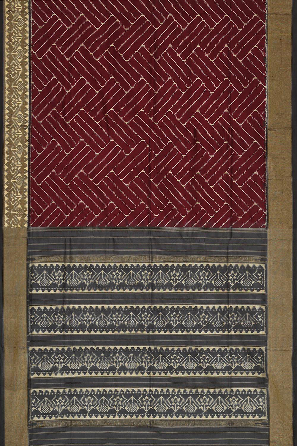 Image of Pochampally Silk Ikat Caramel Maroon Saree