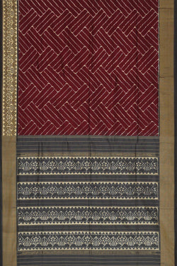 Collection of Pochampally Silk Ikat Caramel Maroon Saree in a gallery layout