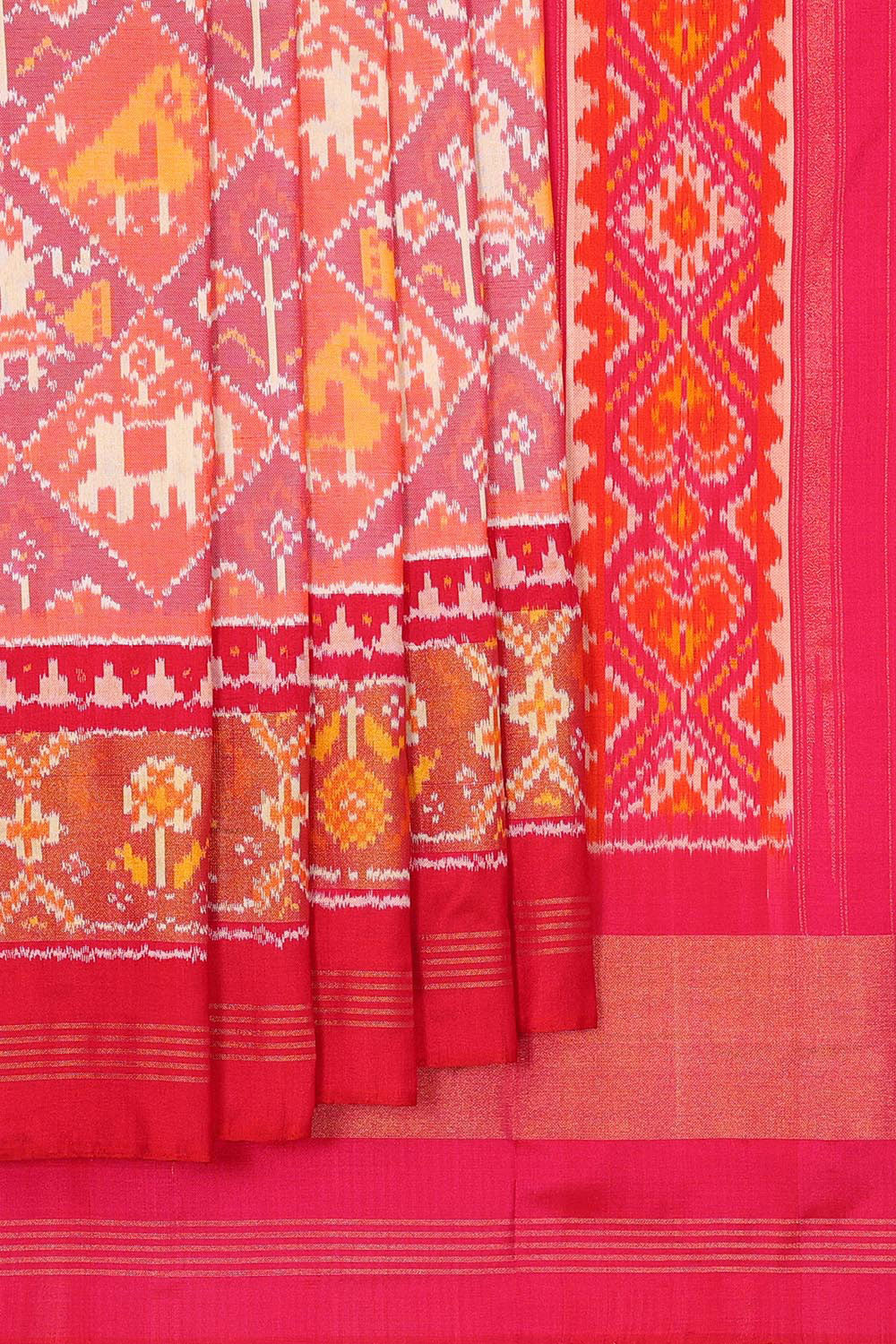 Collection of Pochampally Silk Ikat Pink Saree in a gallery layout