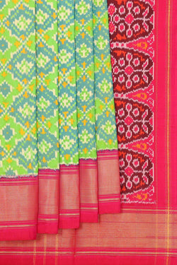 Collection of Pochampally Silk Ikat Green Saree in a gallery layout