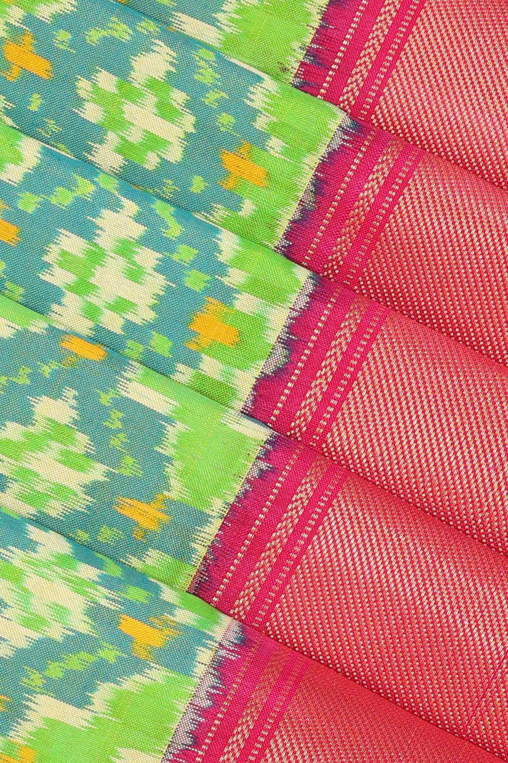 Collection of Pochampally Silk Ikat Green Saree in a gallery layout