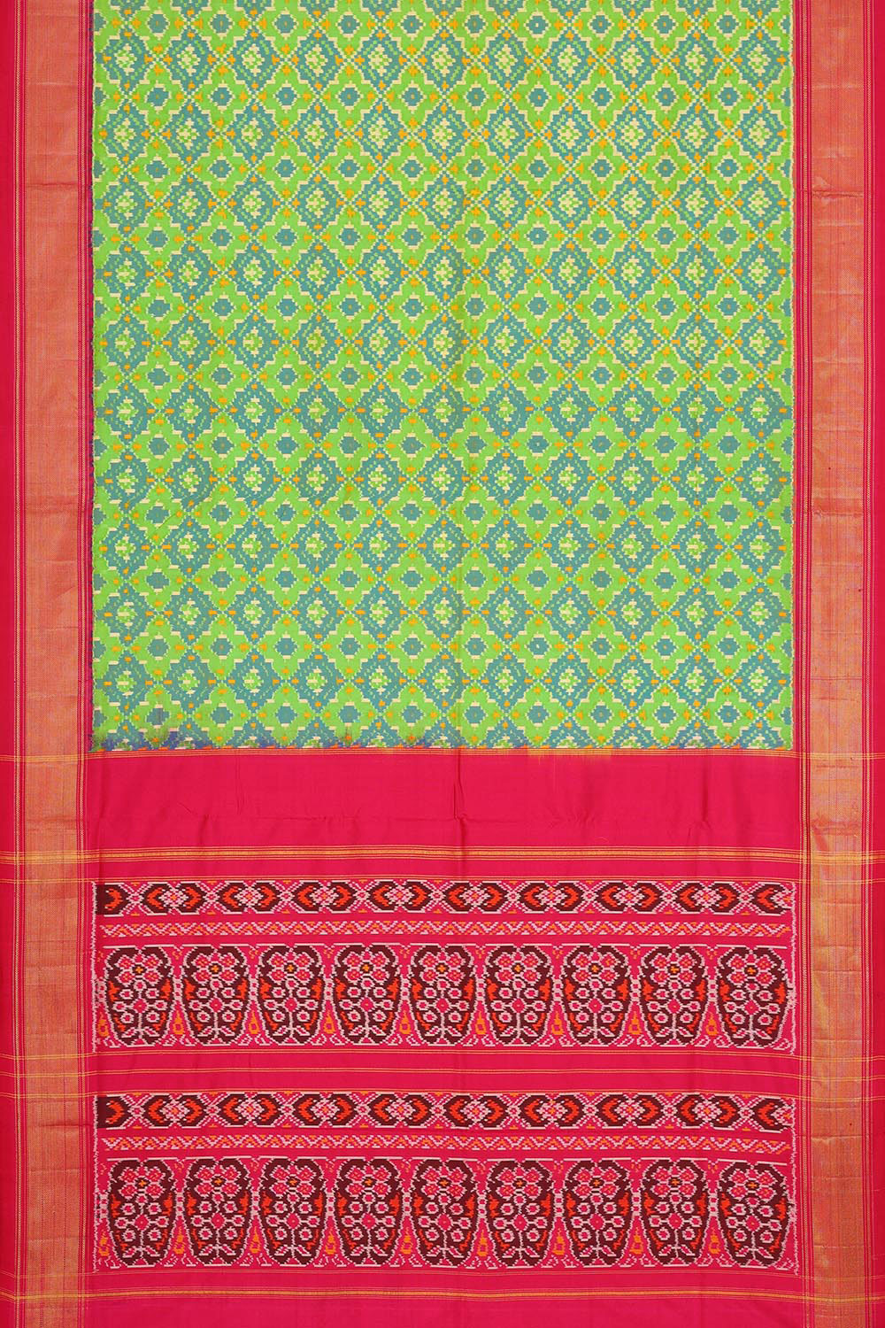 Collection of Pochampally Silk Ikat Green Saree in a gallery layout