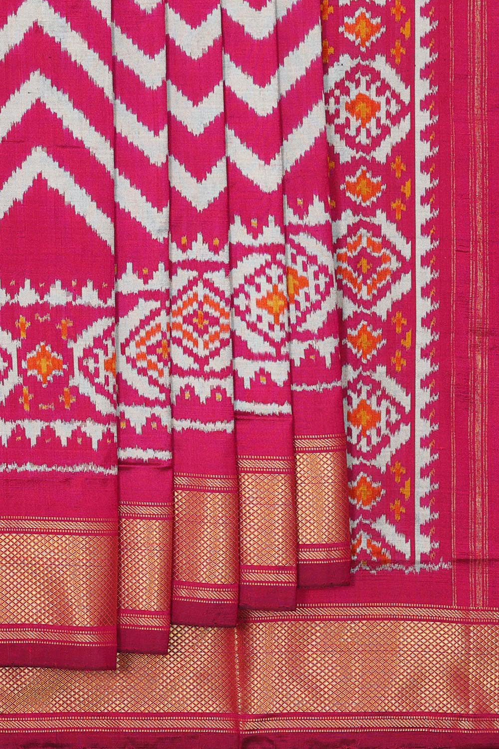 Collection of Pochampally Silk Ikat Plum-Pink Saree in a gallery layout