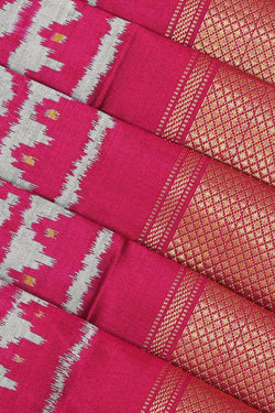 Collection of Pochampally Silk Ikat Plum-Pink Saree in a gallery layout