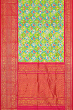 Collection of Pochampally Silk Ikat Green Saree in a gallery layout