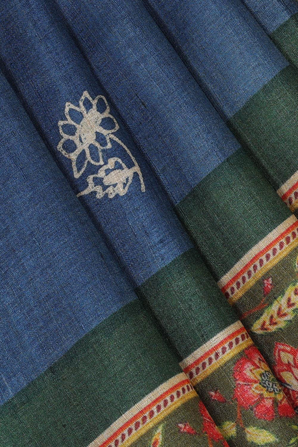 Dark Blue Tussar Silk Saree