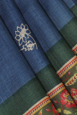 Image of Dark Blue Tussar Silk Saree