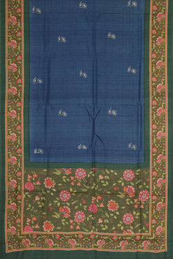 Image of Dark Blue Tussar Silk Saree