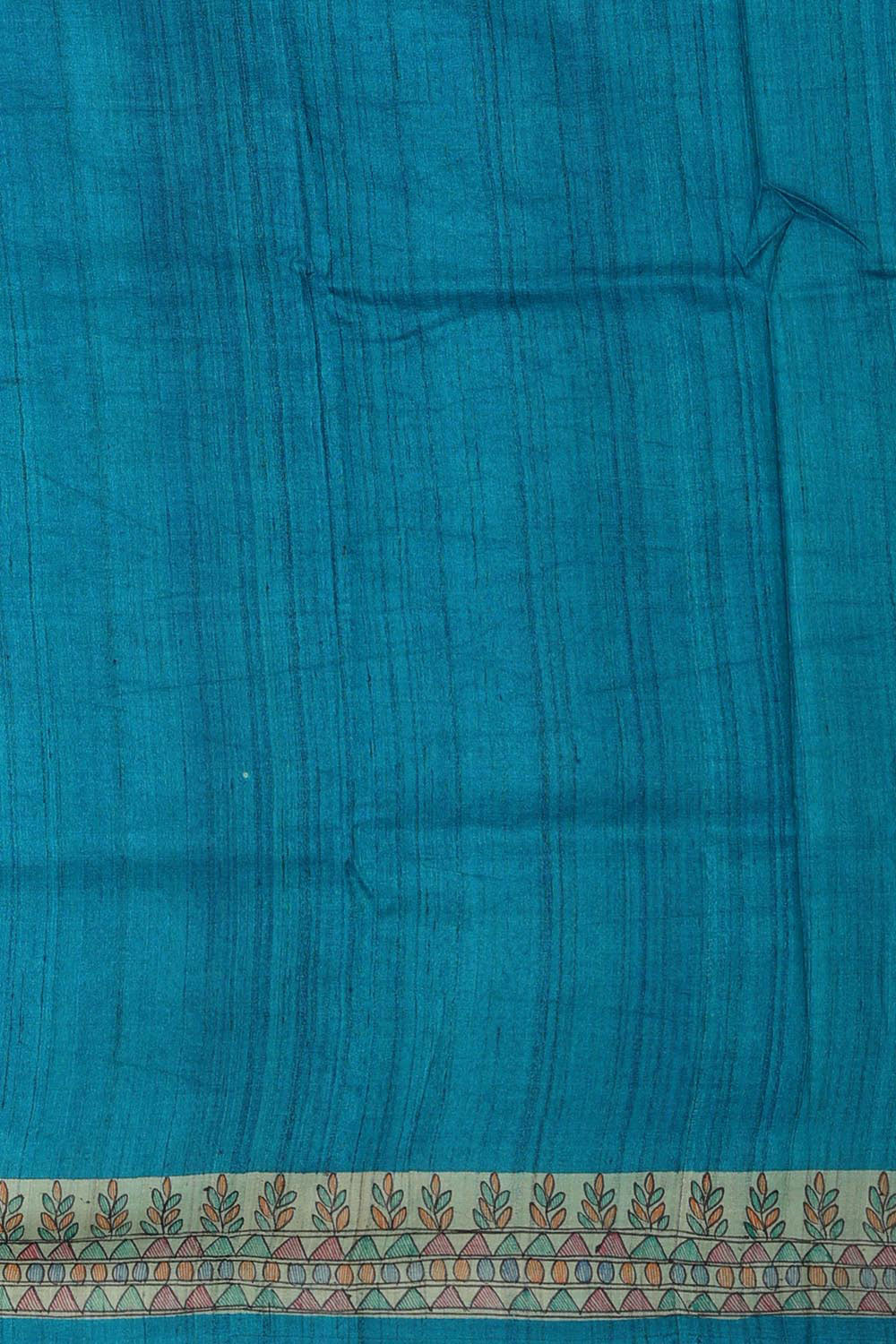 Ocean Blue Madhubani Tussar Silk Saree