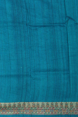 Image of Ocean Blue Madhubani Tussar Silk Saree