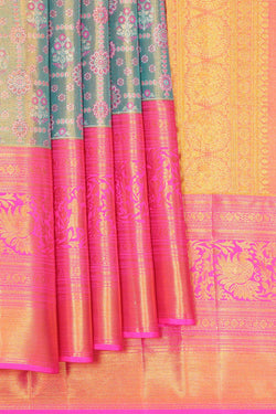 Image of Kanchipattu Brocade Sea Blue Saree