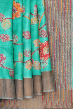 Image of Tussar Silk Sea Green Saree