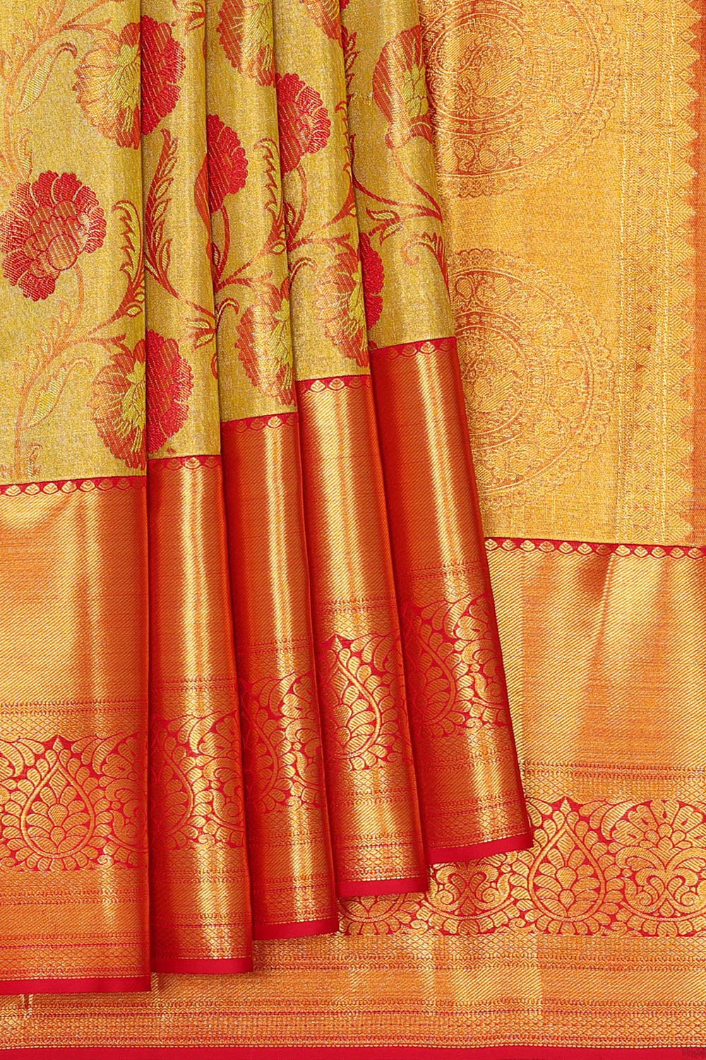 Kanchipattu Gold Colour Tissue Brocade Saree