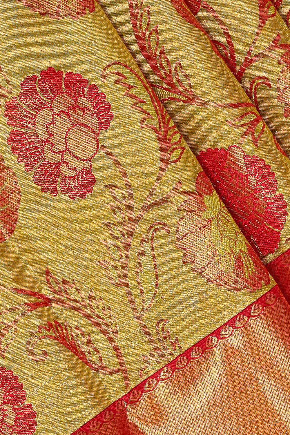 Kanchipattu Gold Colour Tissue Brocade Saree