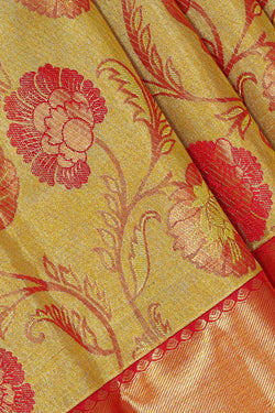 Image of Kanchipattu Gold Colour Tissue Brocade Saree