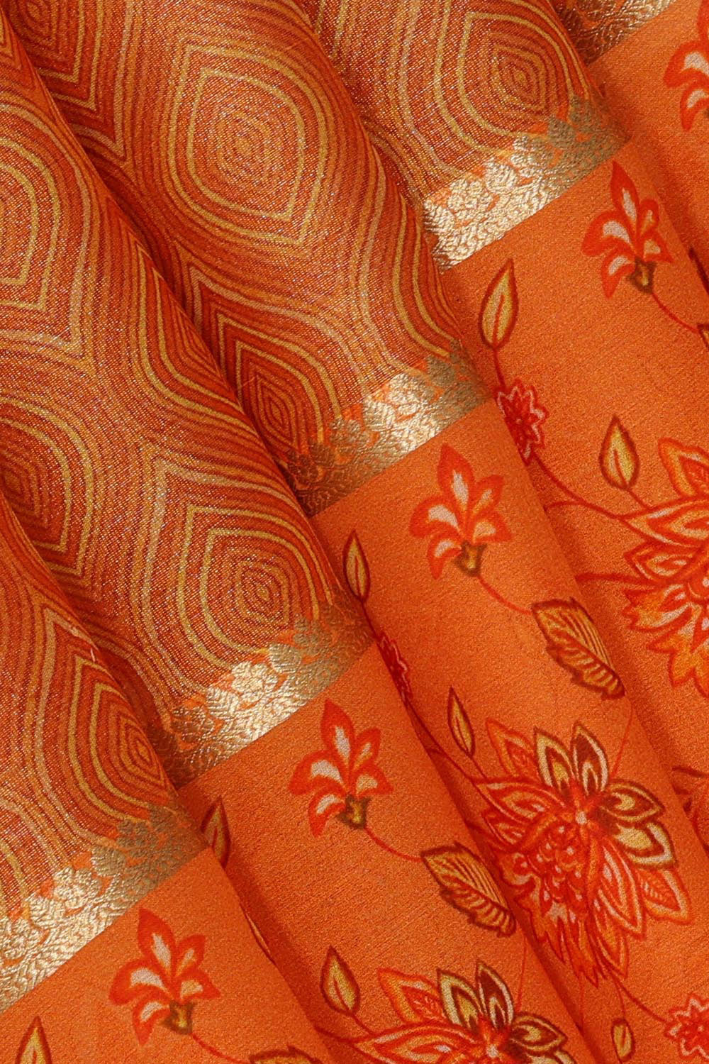 Image of Crepe Orange Saree