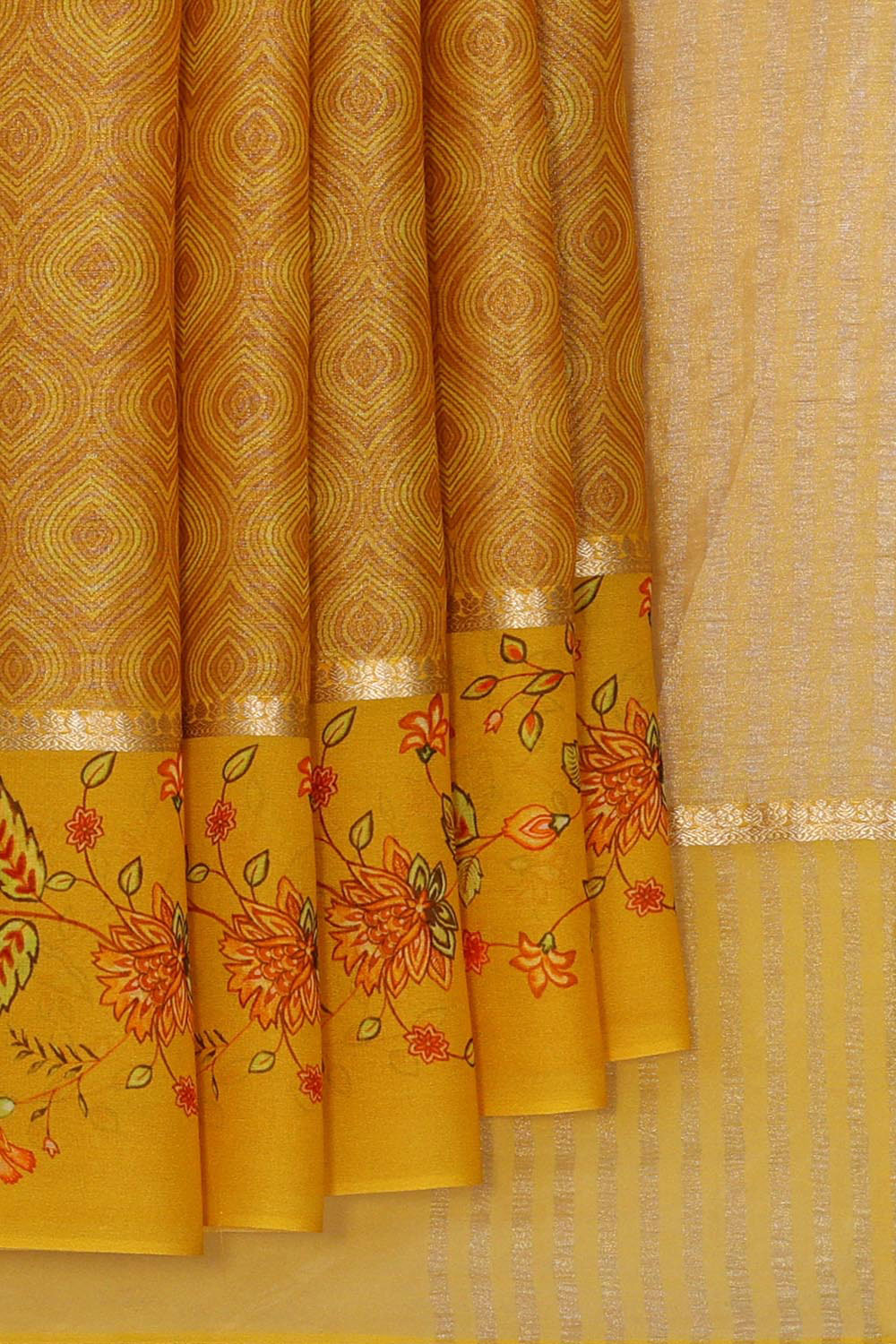 Collection of Banarasi Georgette Dull Mustard Yellow Saree in a gallery layout