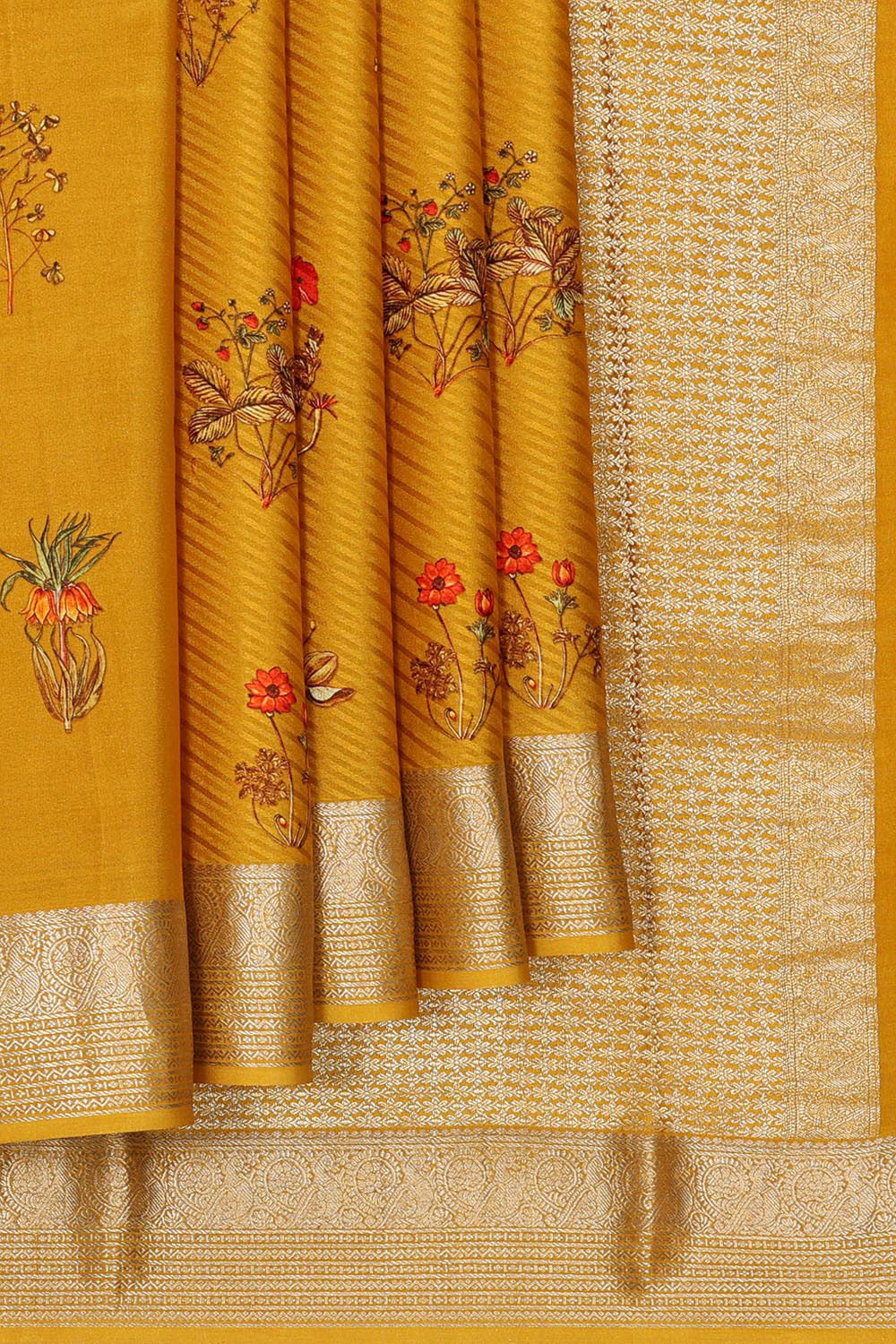 Collection of Crepe Fenugreek Yellow Saree in a gallery layout