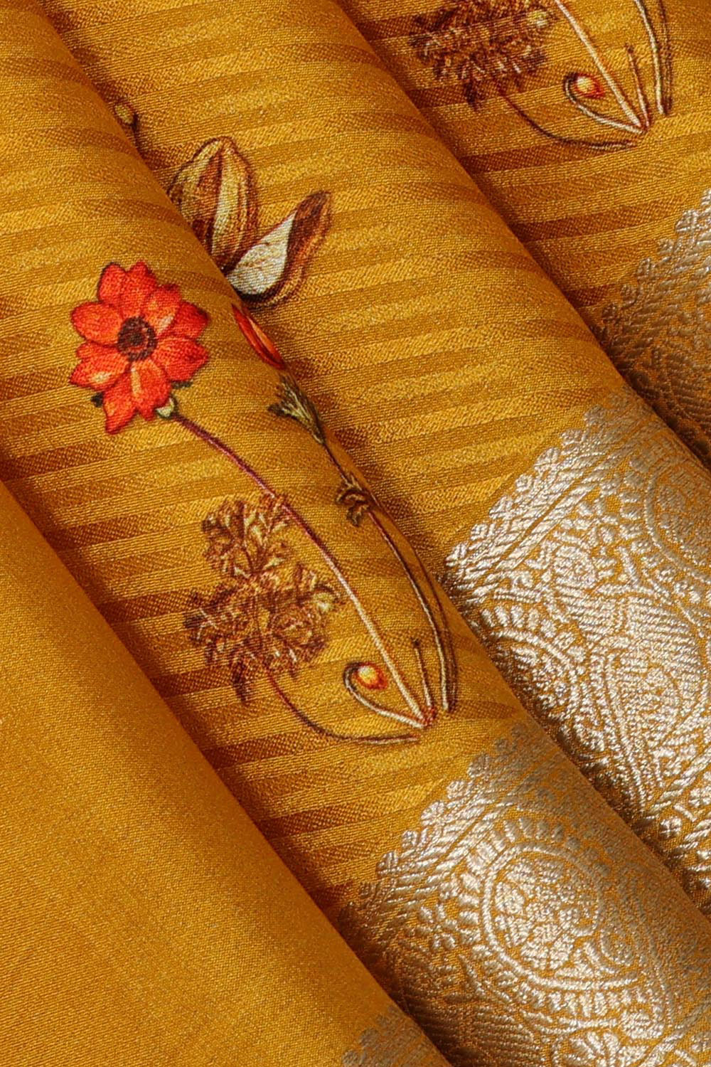 Image of Crepe Fenugreek Yellow Saree