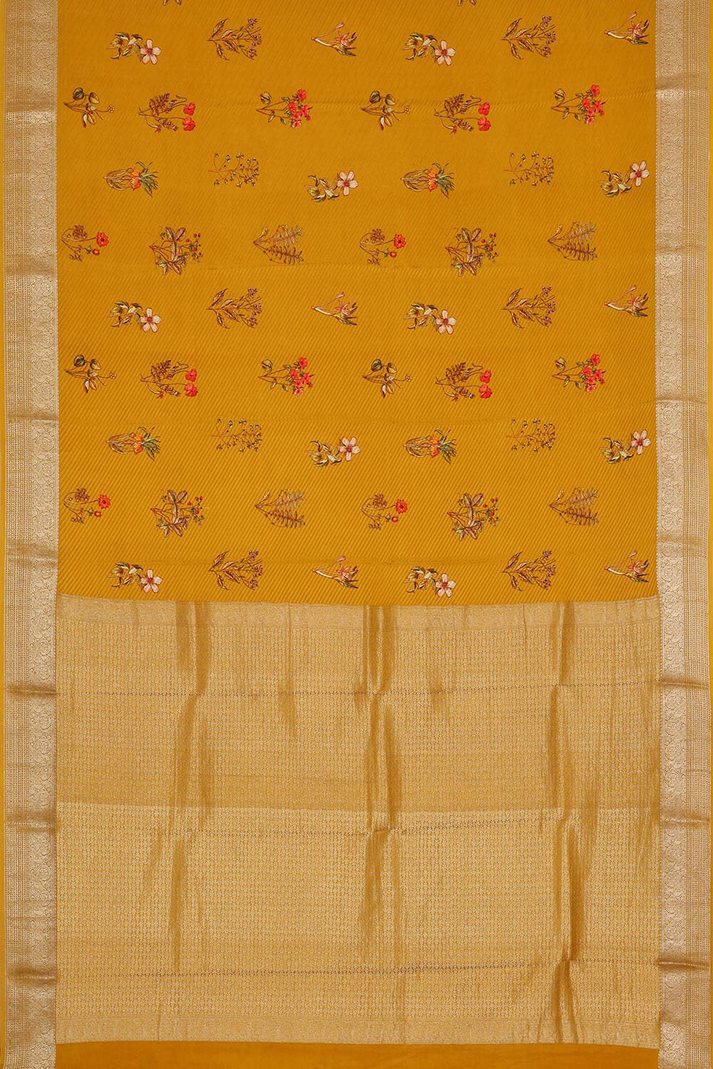 Image of Crepe Fenugreek Yellow Saree