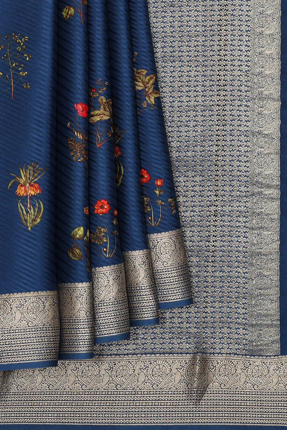 Collection of Crepe Silk Navy Blue Saree in a gallery layout