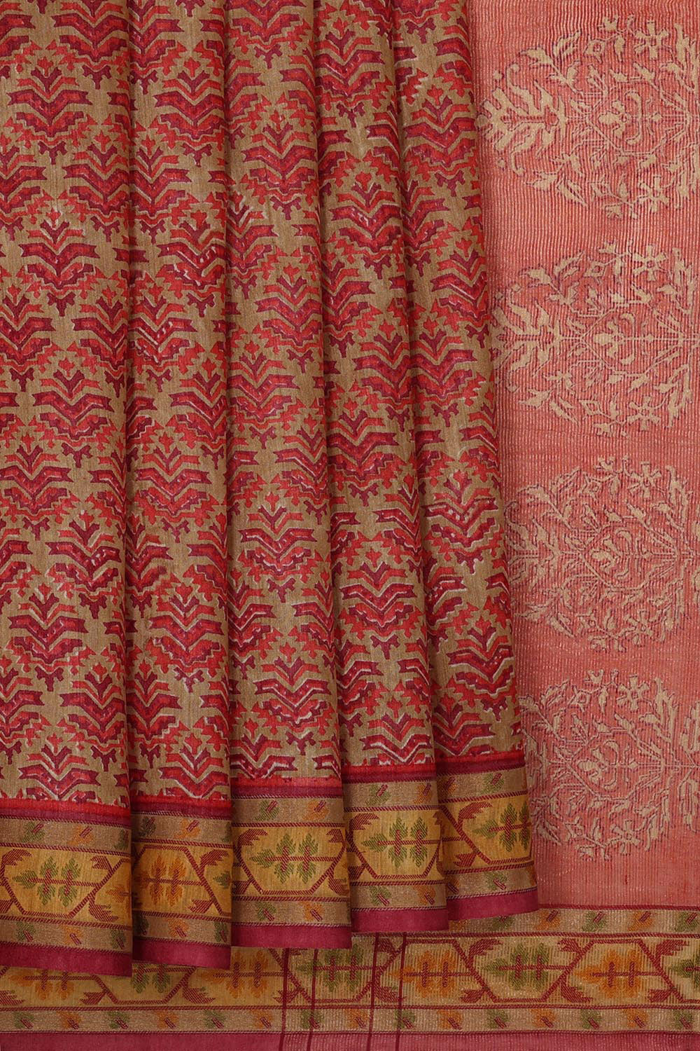 Collection of Tussar Moonga Silk Dark Cream Saree in a gallery layout