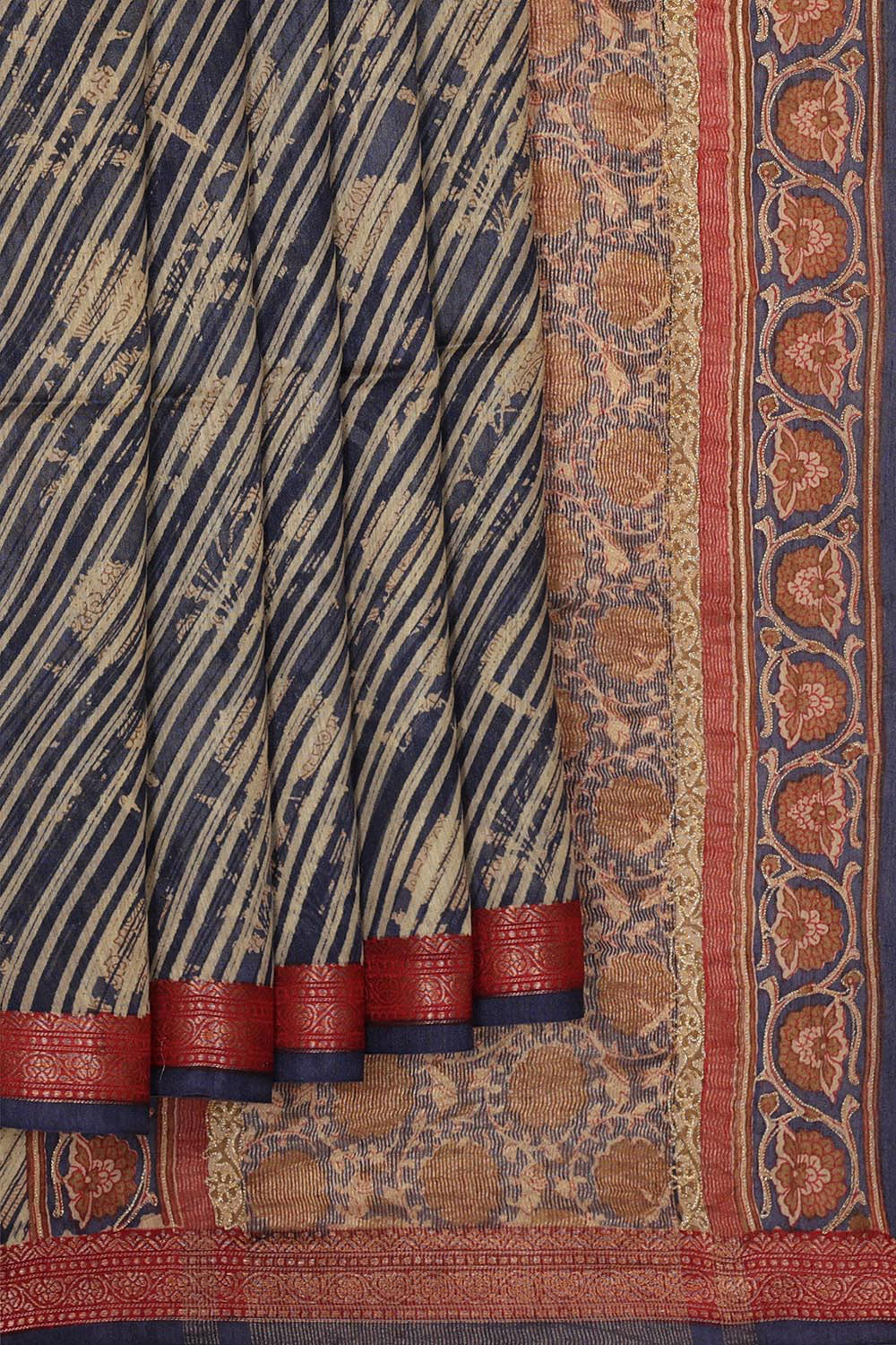 Tussar Silk Navy Blue Saree