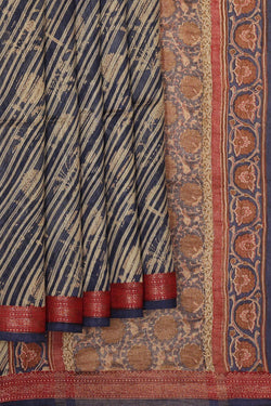 Image of Tussar Silk Navy Blue Saree