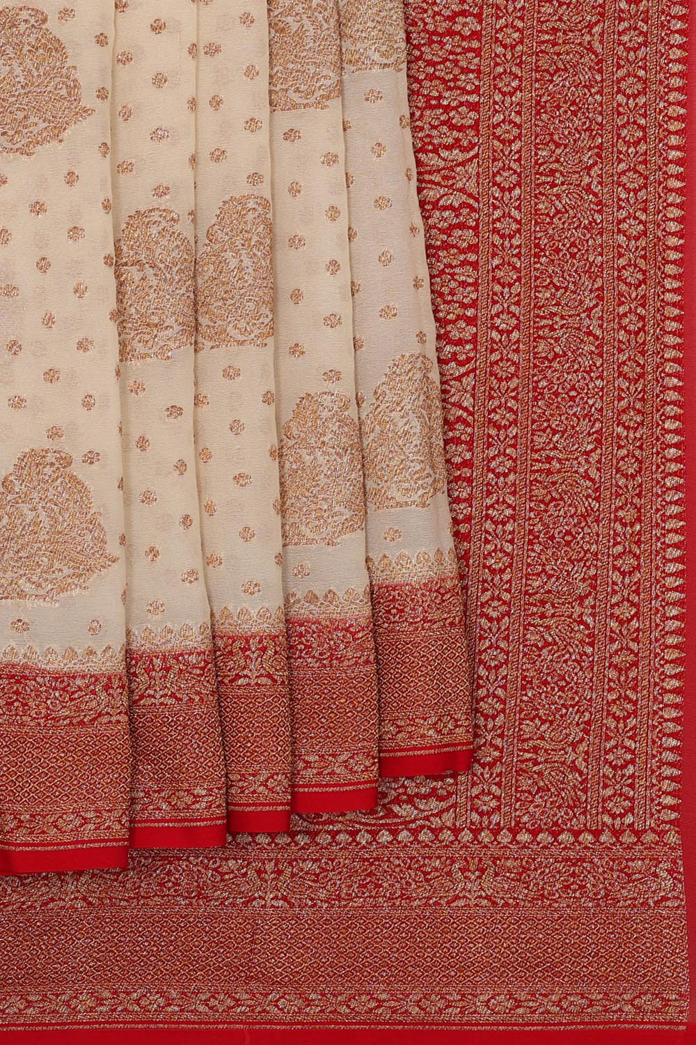 Collection of Banarasi Georgette Cream Colour Saree in a gallery layout