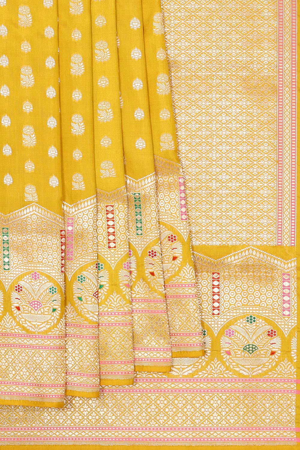 Collection of Banarasi Silk Mustard Yellow Saree in a gallery layout